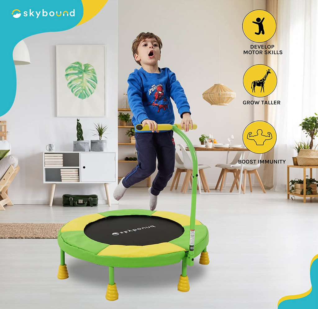 dæk Slumber Gæstfrihed SkyBound Indoor Kids 36 Inch Trampoline with Handle - Beehive – SkyBound USA