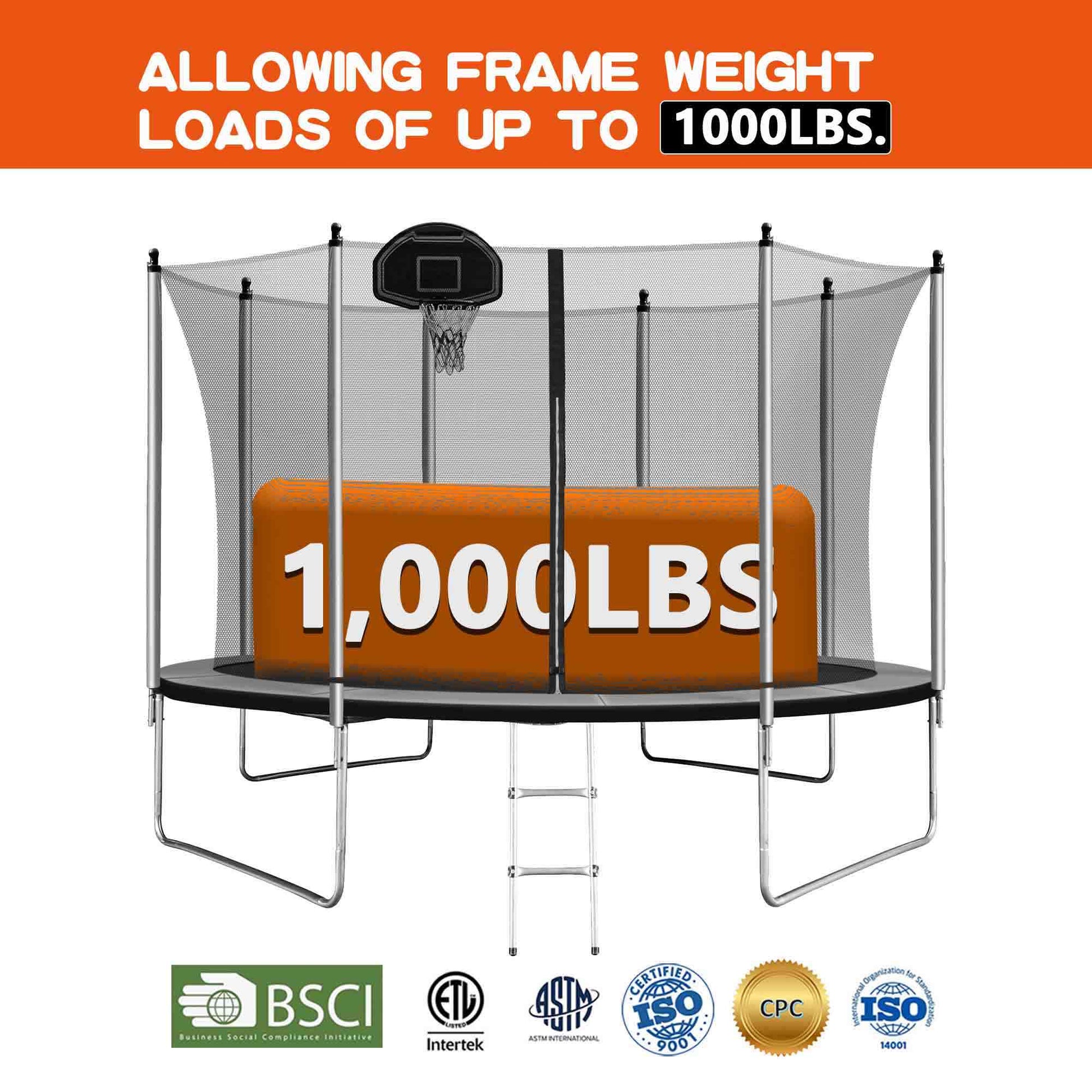 10ft trampoline ALLOWING FRAME WEIGHT LOADS OF UP TO 1000LBS