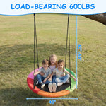 40‑inch large round saucer swing with adjustable 40‑65 inch ropes, heavy‑duty 600 lbs load‑bearing, multi‑kids colorful tree swing for backyard outdoor lawn play.