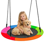 Colorful 40‑inch round saucer tree swing for kids. Heavy‑duty outdoor flying saucer swing, safe & durable for backyard, tree, playground play. Great fun for children of all ages.
