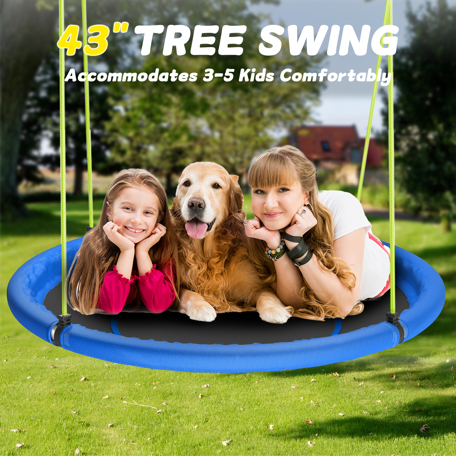 large outdoor swing accommodates 3-5 kids for backyard garden play
