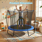 55 inch small kids trampoline dimension diagram with full safety net for bedroom indoor play
