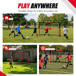 ASTM certified all-terrain soccer training goal portable design for indoor and outdoor activity, 3 usage scenarios including community park, home backyard and sports training field, durable anti-rust steel frame with shooting target pad for kids youth team soccer practice