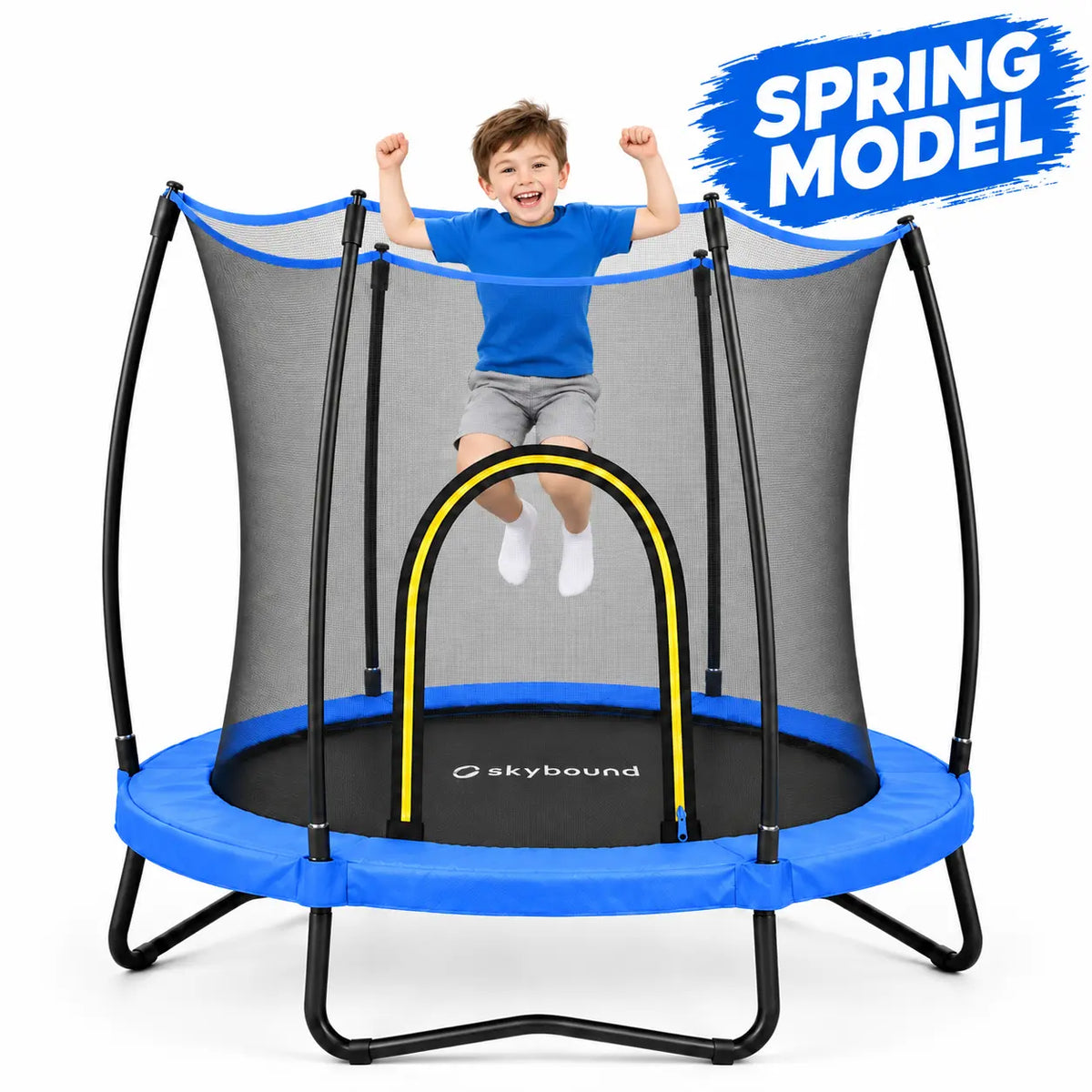 55" blue spring model toddler trampoline, protective safety net for kids indoor backyard bouncing toy