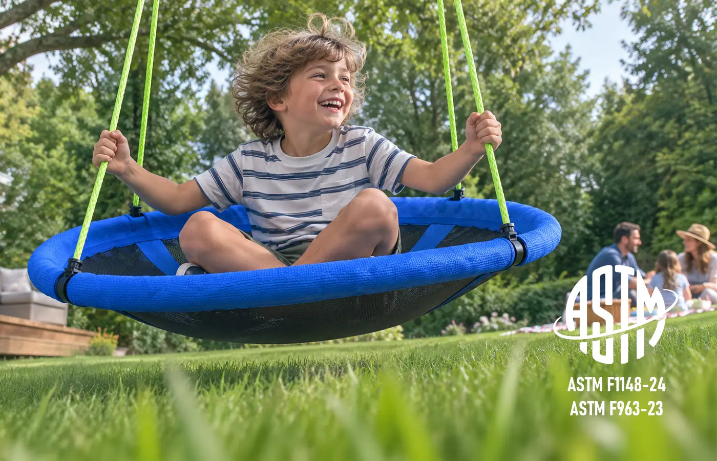 Safety is what we lead with. Our swing sets meet ASTM F963 and F1148.We test every single unit for lead, heavy metals, and flammability. At the end of the day, we just want to build outdoor equipment parents can trust and kids can enjoy safely.