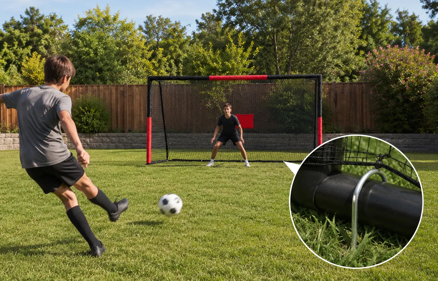 Reinforced galvanized steel tubing plus seven ground stakes offer great stability. This keeps the soccer goal anchored firmly, so it won’t bend, crack or tip over during rough play.