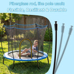his 55in kids trampoline adopts vault-style fiberglass support poles. The poles are flexible, tough and long-lasting. They bend to buffer impact when children collide with the frame, effectively reducing bump injuries during outdoor play.