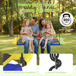 Large rectangular platform swing built with heavy-duty 8-strand thick ropes and secure eye bolts, supports up to 900 lbs, safely holds 7-8 kids for backyard outdoor play.
