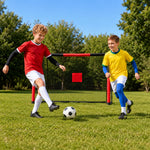 Children enjoy outdoor soccer practice at home, durable backyard soccer goal net helps kids improve their shooting accuracy