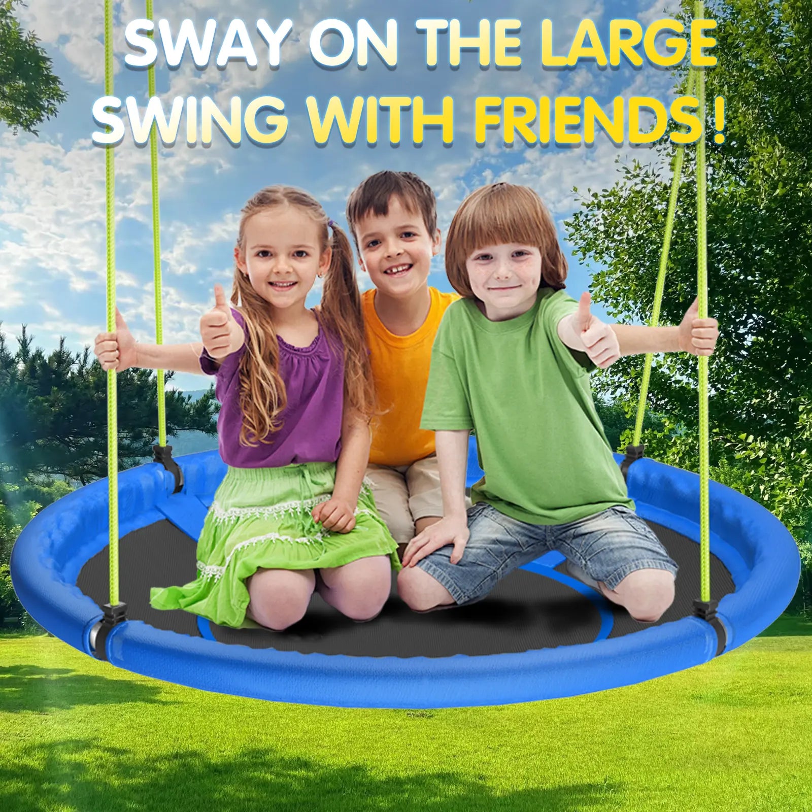Spacious large saucer tree swing fits multiple children at once, great outdoor playground accessory for kids to swing and play together with friends in backyard,allowing children to sway and play with friends in backyard garden