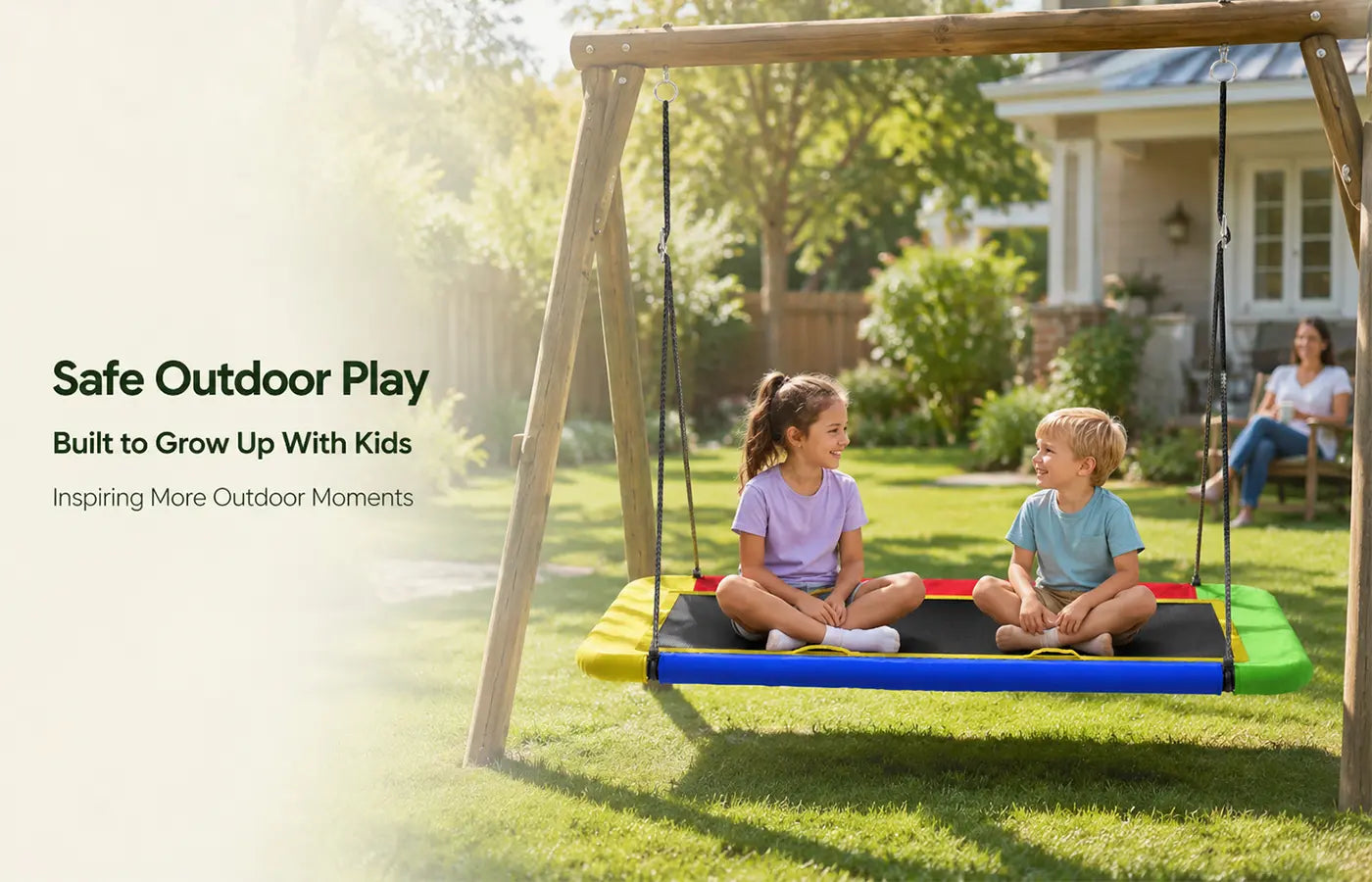 SkyBound builds safe, durable outdoor play products for families who cherish active childhoods, meaningful backyard time, and quality moments together. Every design gives parents greater peace of mind, lets kids play freely, and gives families more reasons to enjoy the outdoors.