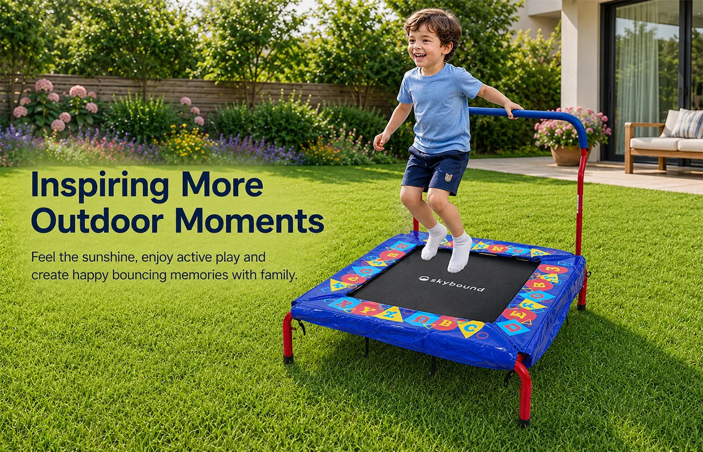 This trampoline invites kids to step outside, feel the sunshine and enjoy active play on the grass. Every bounce creates happy outdoor moments filled with laughter, energy and family togetherness.