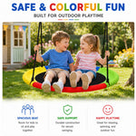 Bright multicolor circular saucer swing features ample seating space and sturdy safe build, perfect outdoor tree swing for kids to sit, spin and enjoy backyard playtime together.