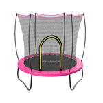 Designed for young kids, this pink SkyBound trampoline features high-tensile galvanized springs that deliver consistent elasticity and long service life. The full safety mesh prevents accidental falls for safe daily bouncing at home or backyard.