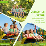 Multifunctional rectangular platform swing supports multiple installation ways, can be hung on tree branches, wooden play structures and swing frames for children outdoor entertainment.