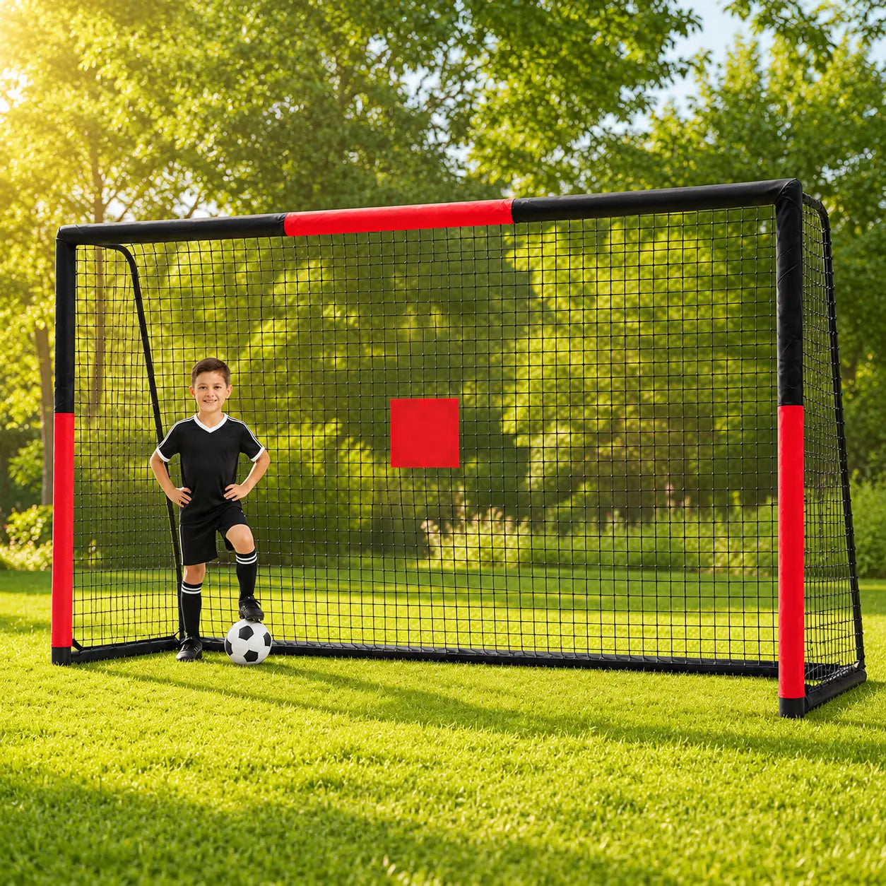 Heavy‑duty galvanized steel soccer goal with baked varnish rust‑proof coating, ASTM tested UV certified for long‑time outdoor use