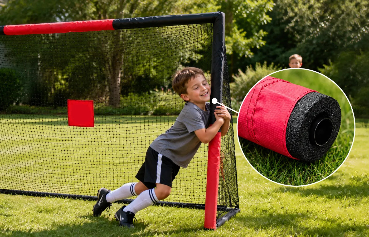 All our products meet ASTM standards and pass strict testing for heavy metals, lead content and material flammability to keep kids safe while playing. Every goalpost is covered with soft foam padding to prevent accidental head impacts.