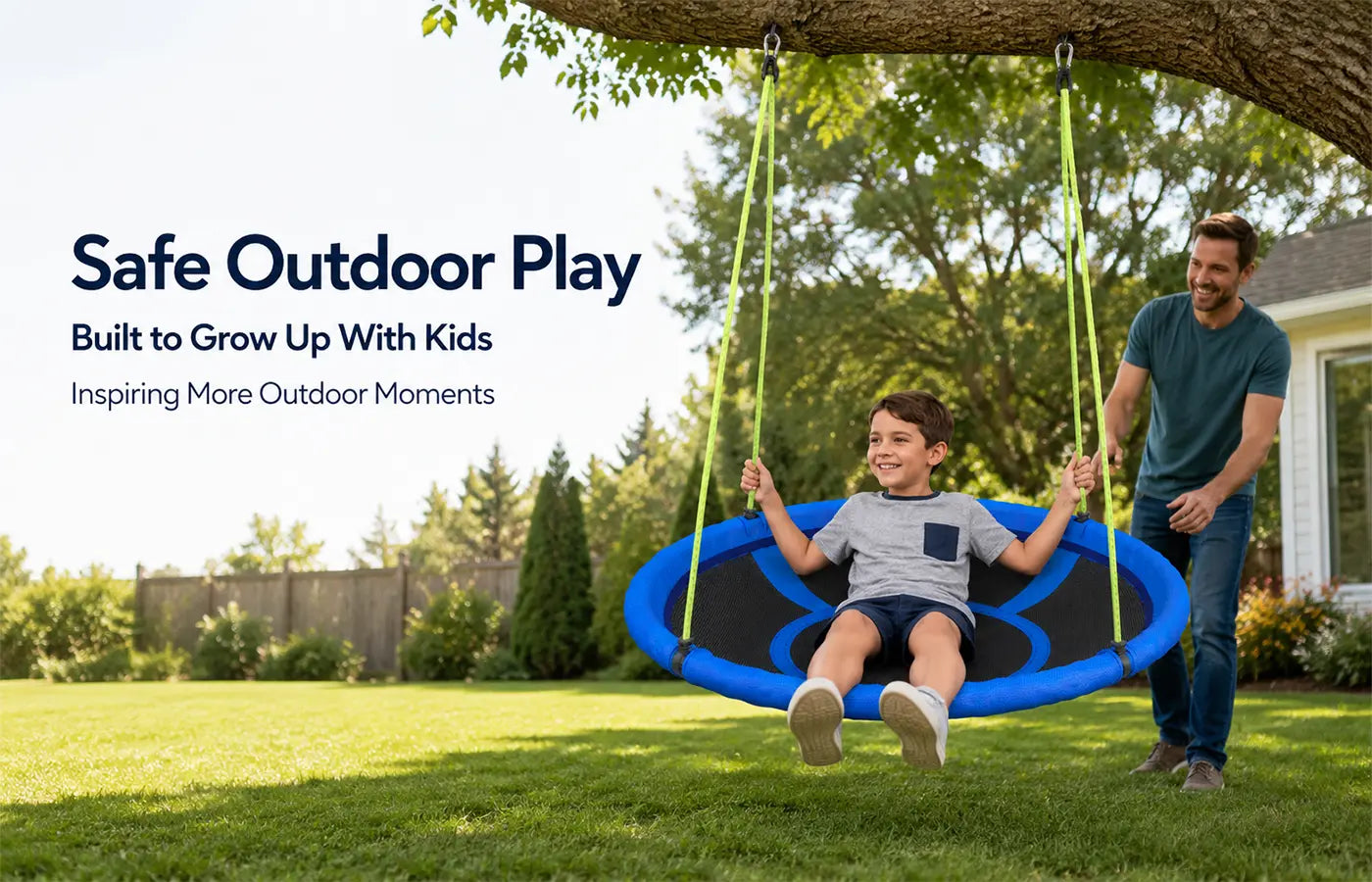 SkyBound builds safe, durable outdoor play products for families who cherish active childhoods, meaningful backyard time, and quality moments together. Every design gives parents greater peace of mind, lets kids play freely, and gives families more reasons to enjoy the outdoors.