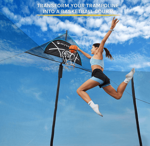 SkyBound Trampoline Basketball Hoop Attachment with Mini Basketball and Pump-Fits for StragihtPole-Safety Hardware-Easy to Assemble-SkyBound USA