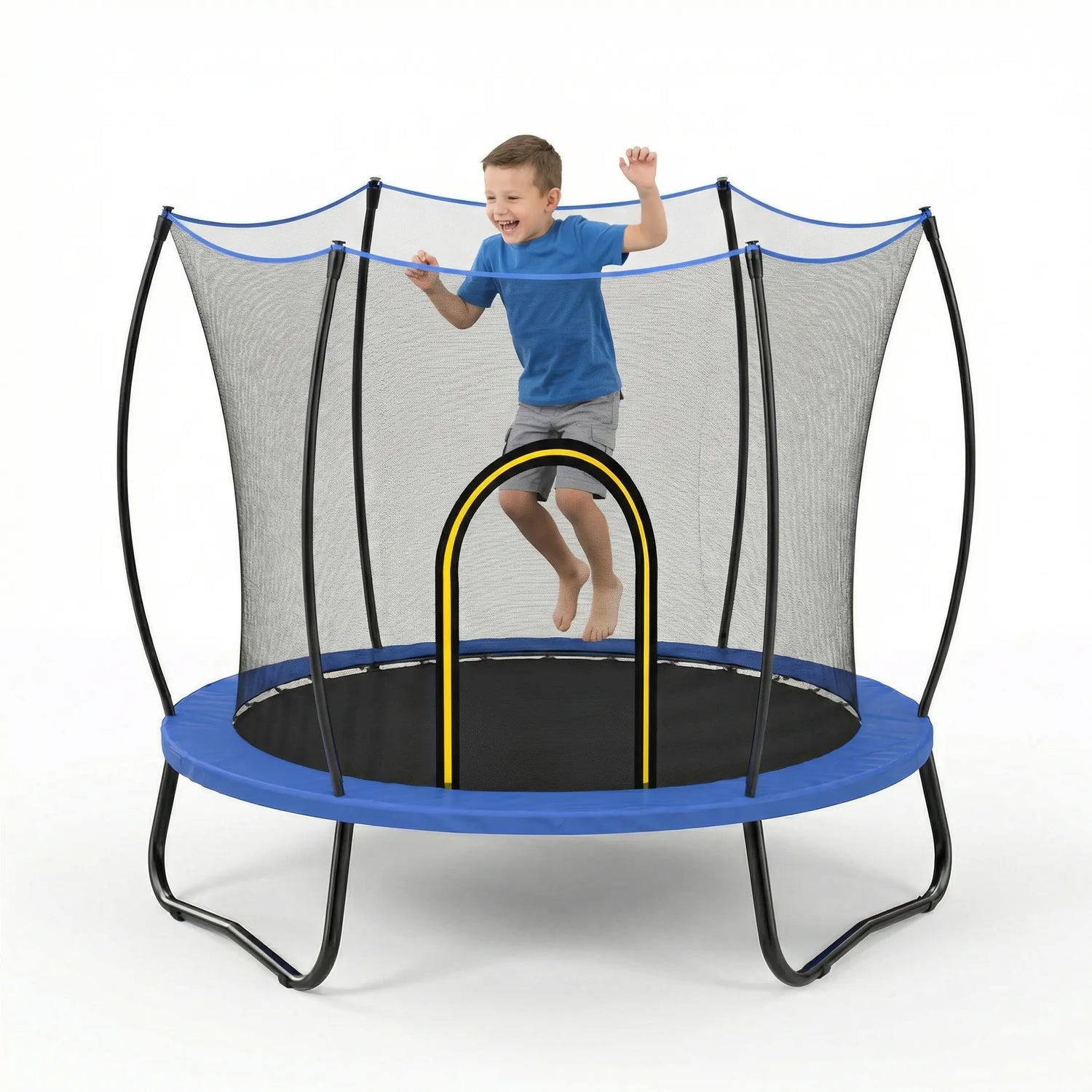 The SkyBound 55-inch kids trampoline combines safety and fun in one compact design. With a full enclosure net, flexible fiberglass poles, anti-slip base and durable jumping mat, it gives parents peace of mind while kids burn energy and build coordination through play.