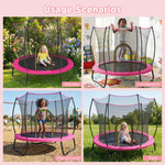 The SkyBound pink trampoline is built for flexible use across multiple scenarios. Set it up in the living room on rainy days, move it to the garden for sunny play, or bring it to playgrounds and parks — the full safety enclosure keeps kids protected everywhere.