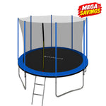 SkyBound SkySoar Basic Blue 10ft trampoline with safety enclosure net & ladder. Heavy-duty backyard trampoline for kids, UV-resistant, safe outdoor jumping fun. Shop our durable recreational trampoline today.