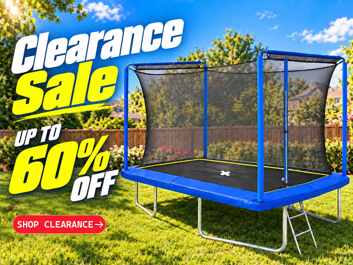 hop SkyBound trampoline clearance sale and save up to 60% off. Shop durable, safe backyard trampolines for kids with safety enclosure net and accessories.