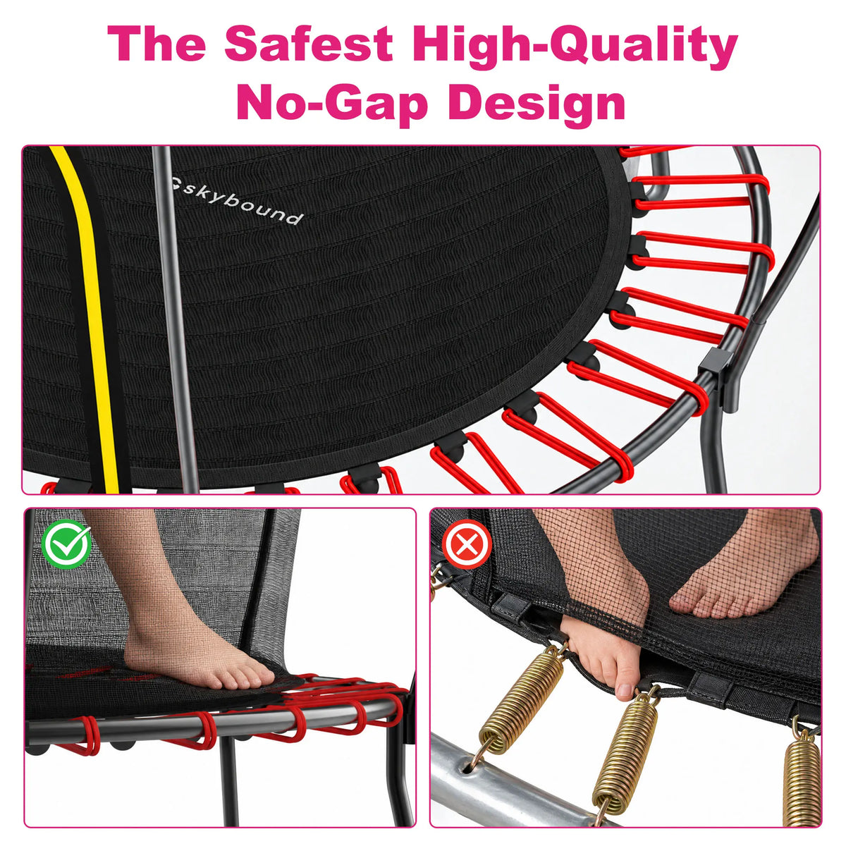 High‑quality no‑gap trampoline safety design, prevent foot pinching injuries for young children