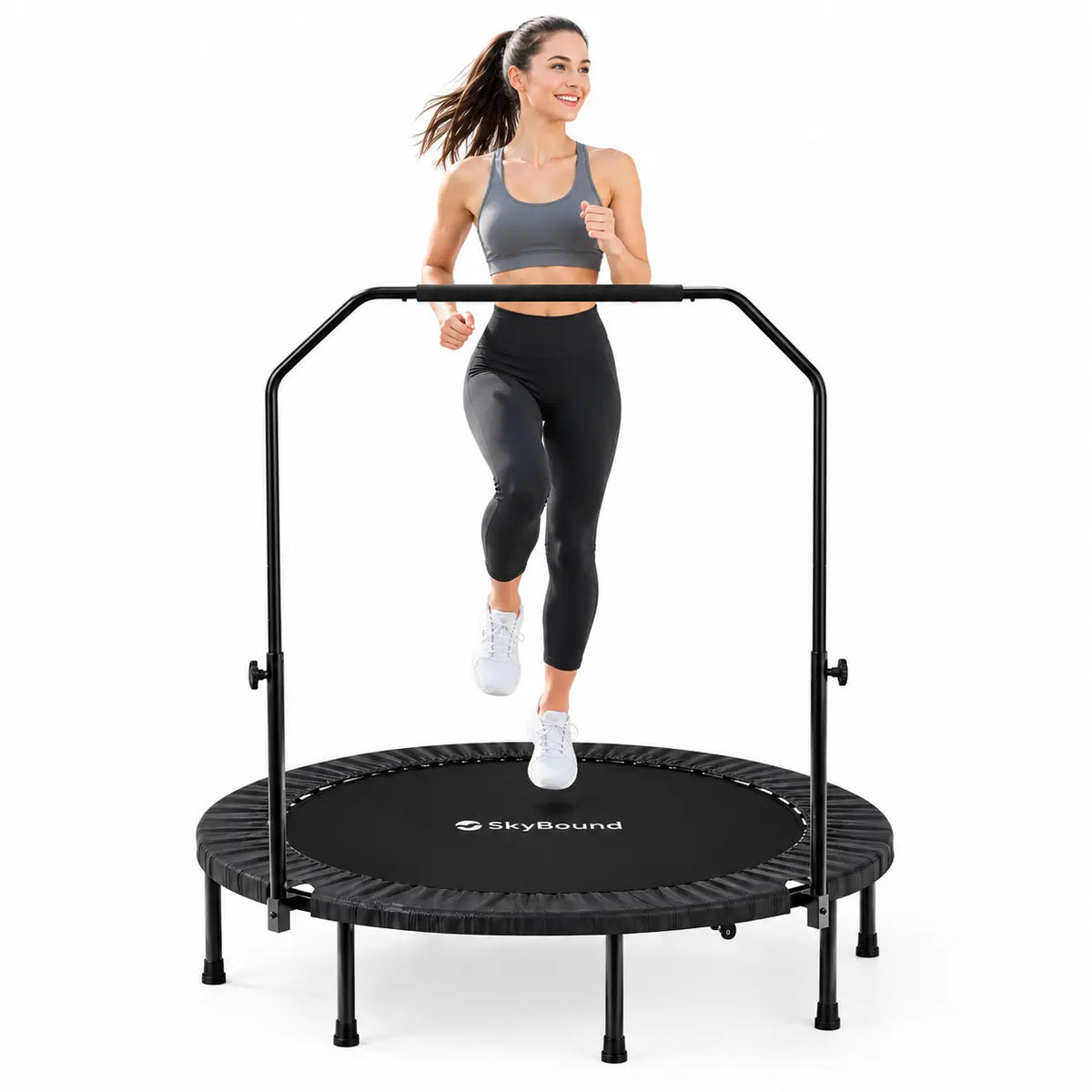 Ideal for regular cardio sessions, this SkyBound spring rebounder’s solid frame and handrail deliver dependable support for jumping training at home.