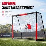 Skybound steel soccer goal with central red target square to improve shooting accuracy, foam padded anti-collision frame for youth soccer training