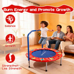 SkyBound kids trampoline with handlebar helps burn energy, promote growth, improve balance, and strengthen leg strength. Safe indoor fun for toddlers to stay active at home.