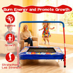 Indoor children's trampoline with handlebar, Skybound brand, used for kid's active play to burn energy, promote growth, and build balance and leg strength
