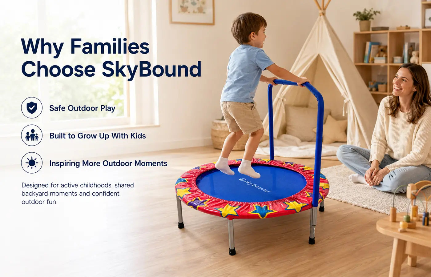 SkyBound makes safe, durable outdoor play products for families who love active childhoods and meaningful backyard time. 