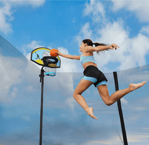 SkyBound Trampoline Basketball Hoop Attachment with Mini Basketball and Pump - Premium