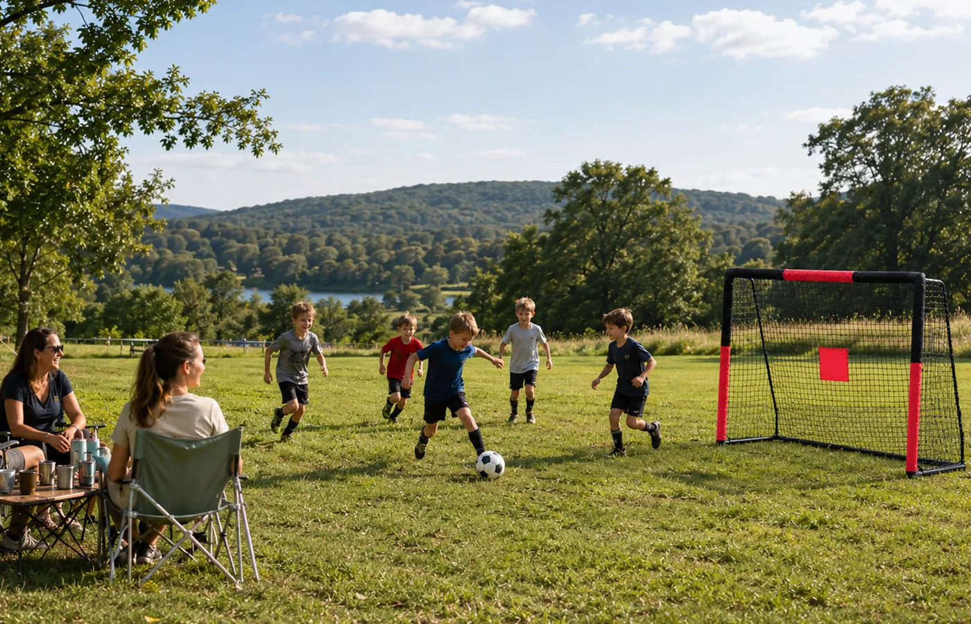 SkyBound backyard soccer goals assemble and break down fast into lightweight pieces, simple to transport and store. Your kids can play fun matches or practice skills anywhere — backyard, garden, or school playground.