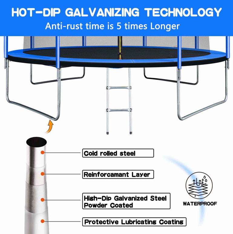 trampoline frame made HOT-DIP GALVANIZING TECHNO LOGY Anti-rust time is 5 timesLonger