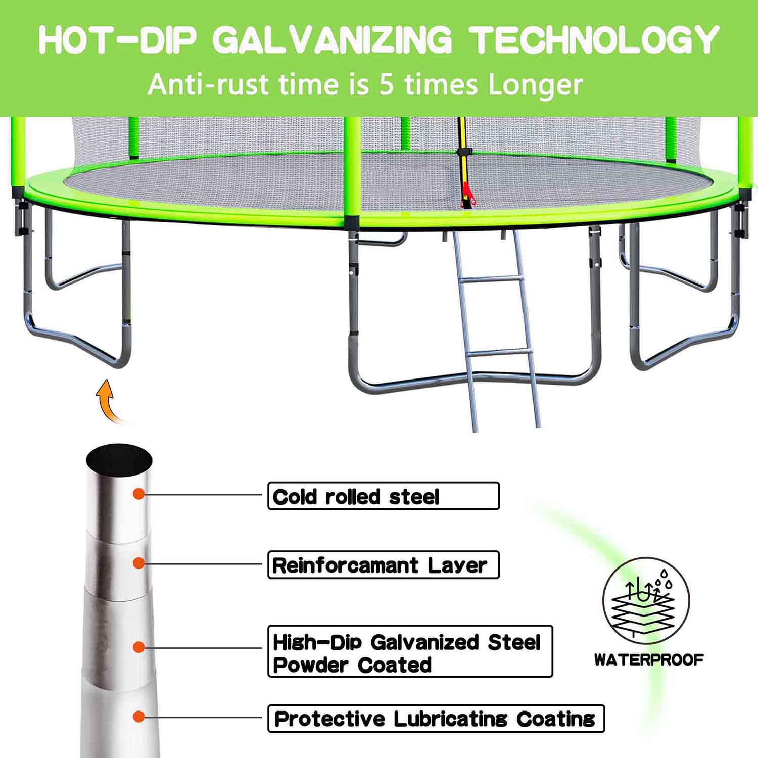 trampoline frame made HOT-DIPGALVANIZING TECHNO LOGY Anti-rust time is 5 timesLonger