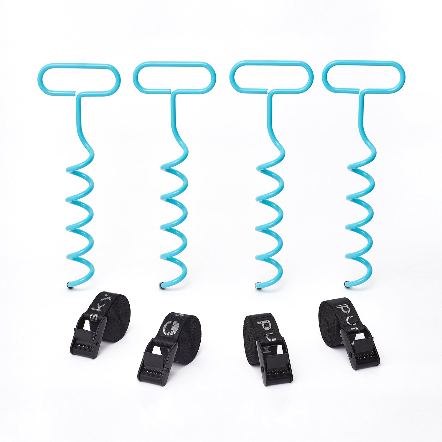 SkyBound Trampoline Anchor Kits - Heavy Duty Trampoline Parts - Unique Oval Shape Design for Easy Hold and Install - Steel Stakes High Wind Anchor Kit with Strong Nylon Belt - Set of 4 - Blue.