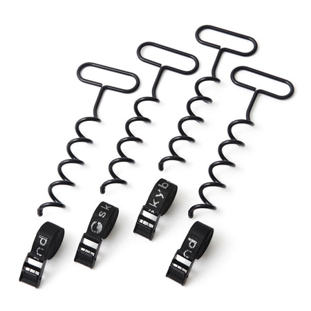 SkyBound Trampoline Anchor Kits - Heavy Duty Trampoline Parts - Unique Oval Shape Design for Easy Hold and Install - Steel Stakes High Wind Anchor Kit with Strong Nylon Belt - Set of 4 - Black.