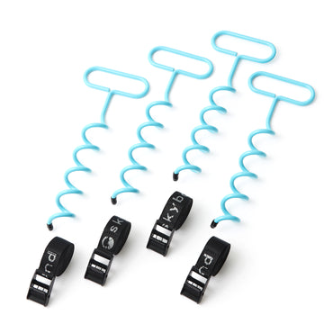 SkyBound Trampoline Anchor Kits - Heavy Duty Trampoline Parts - Unique Oval Shape Design for Easy Hold and Install - Steel Stakes High Wind Anchor Kit with Strong Nylon Belt - Set of 4 - Blue.