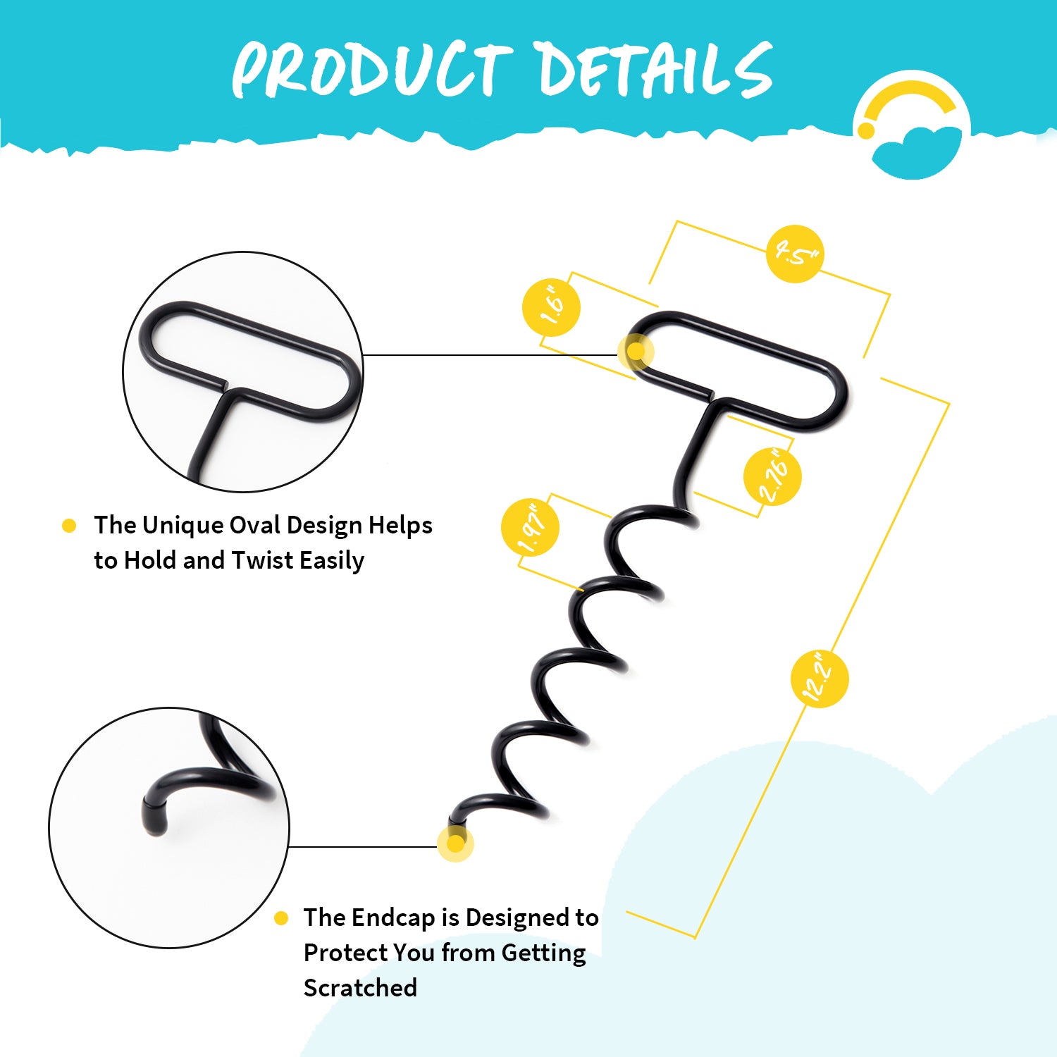Product Details: The Unique Oval Design Helps to Hold and Twist Easily.  The Endcap is Designed to Protect You from Getting Scratched.  Height 12.2", Width of Handle Bar 4.5", Height of Handle 1.6", Height between Handle Bar and first spiral.  1.97" between spirals.  