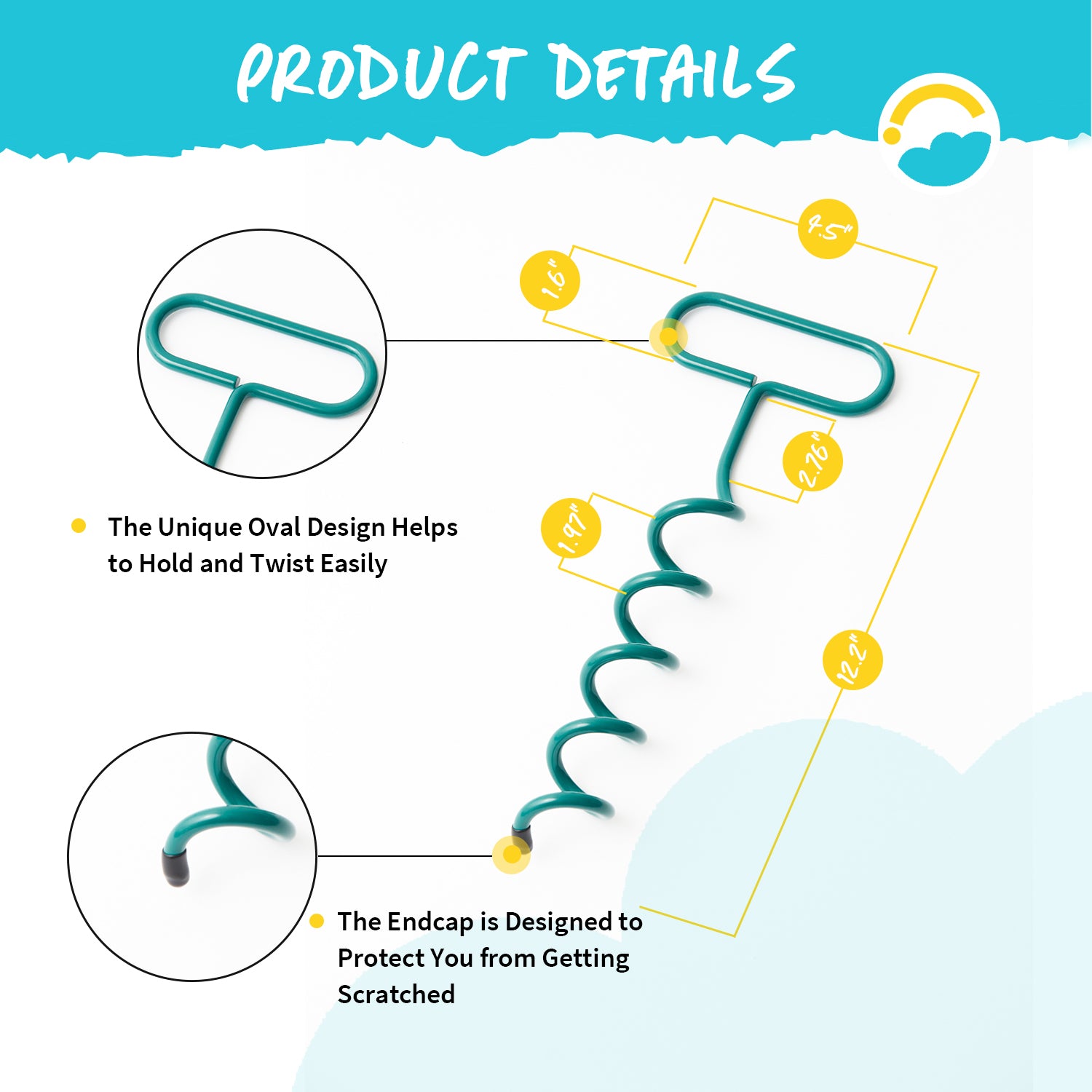 Product Details: The Unique Oval Design Helps to Hold and Twist Easily. The Endcap is Designed to Protect You from Getting Scratched. Height 12.2", Width of Handle Bar 4.5", Height of Handle 1.6", Height between Handle Bar and first spiral. 1.97" between spirals.