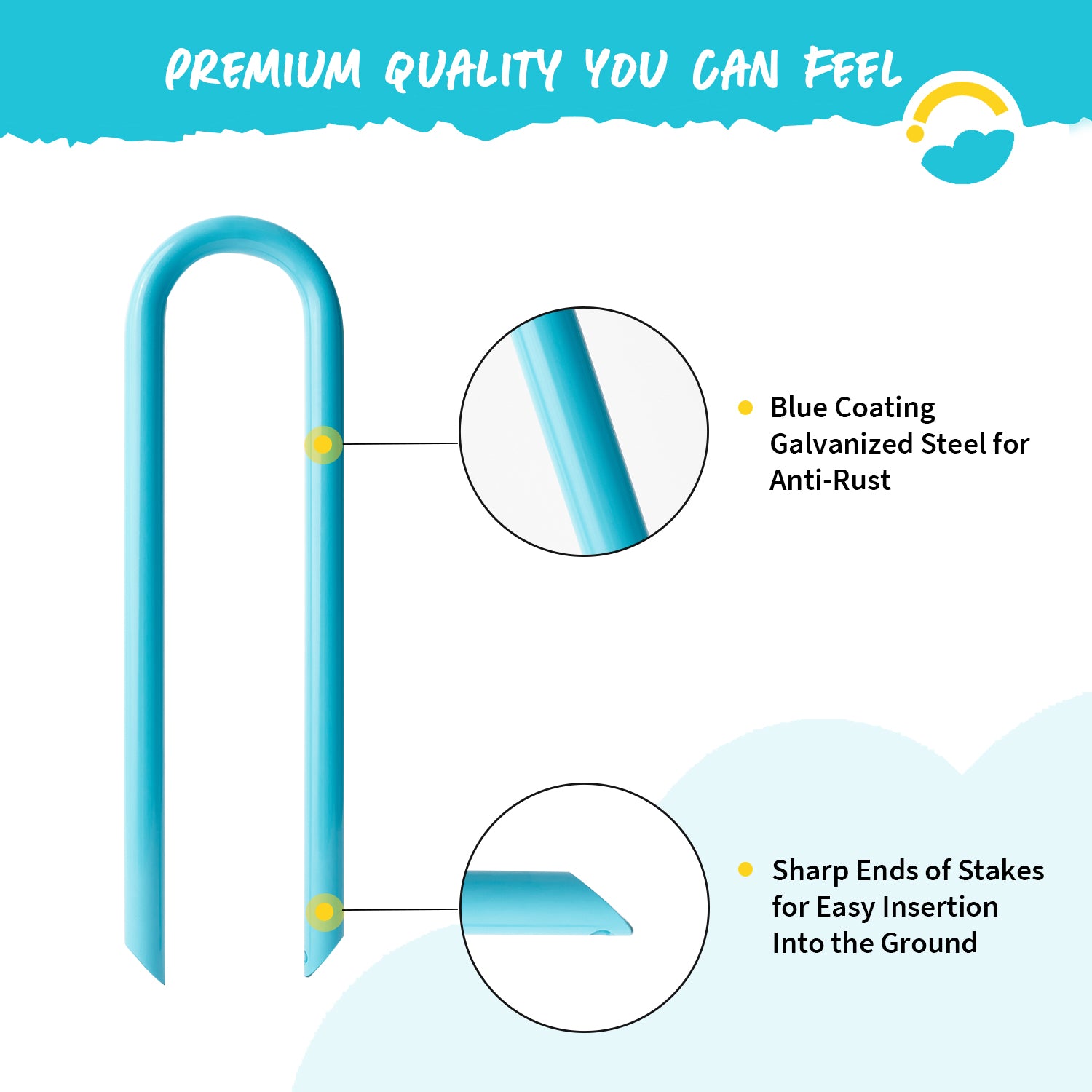 Premium Quality You Can Feel: Blue Coating Galvanized Steel for Anti-Rust. Sharp Ends of Stakes for Easy Insertion Into the Ground.