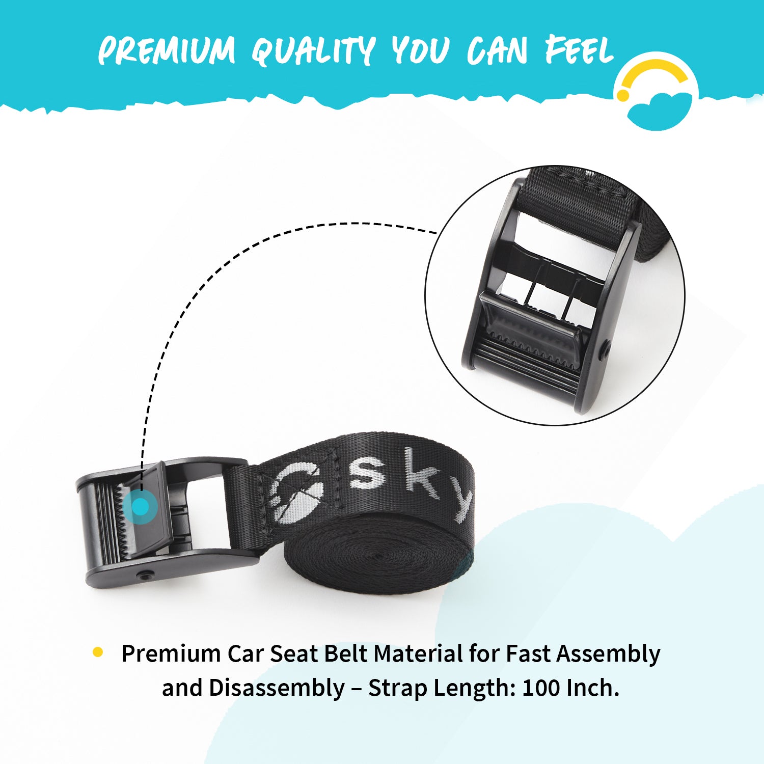 Premium Quality you Can Feel: Premium Car Seat Belt Materail for Fast Assembly and Disassembly-Strap Length: 100 Inch.