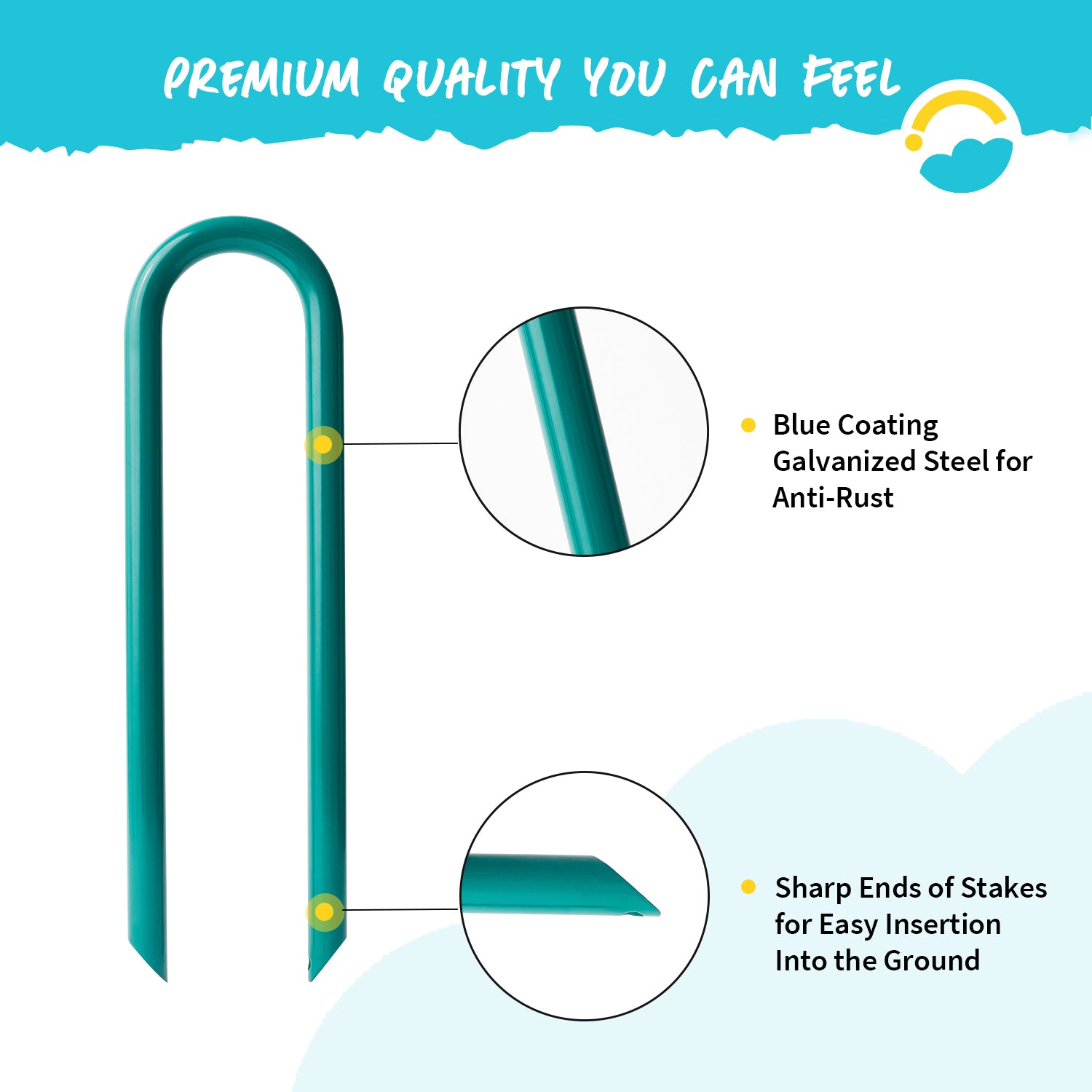 Premium Quality You Can Feel: Blue Coating Galvanized Steel for Anti-Rust. Sharp Ends of Stakes for Easy Insertion Into the Ground.