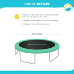 How to measure Trampoline Pad. Measure the diameter of your trampoline's steel frame (do not measure the mat), 12-foot and 15 foot pads fit up to 7-inch springs, 15-food pads fit up to 8-inch springs.