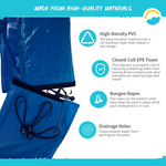 Made From High-Quality Materials: High-Density PVC, Closed-Cell EPE Foam, Bungee Ropes, Drainage Holes.