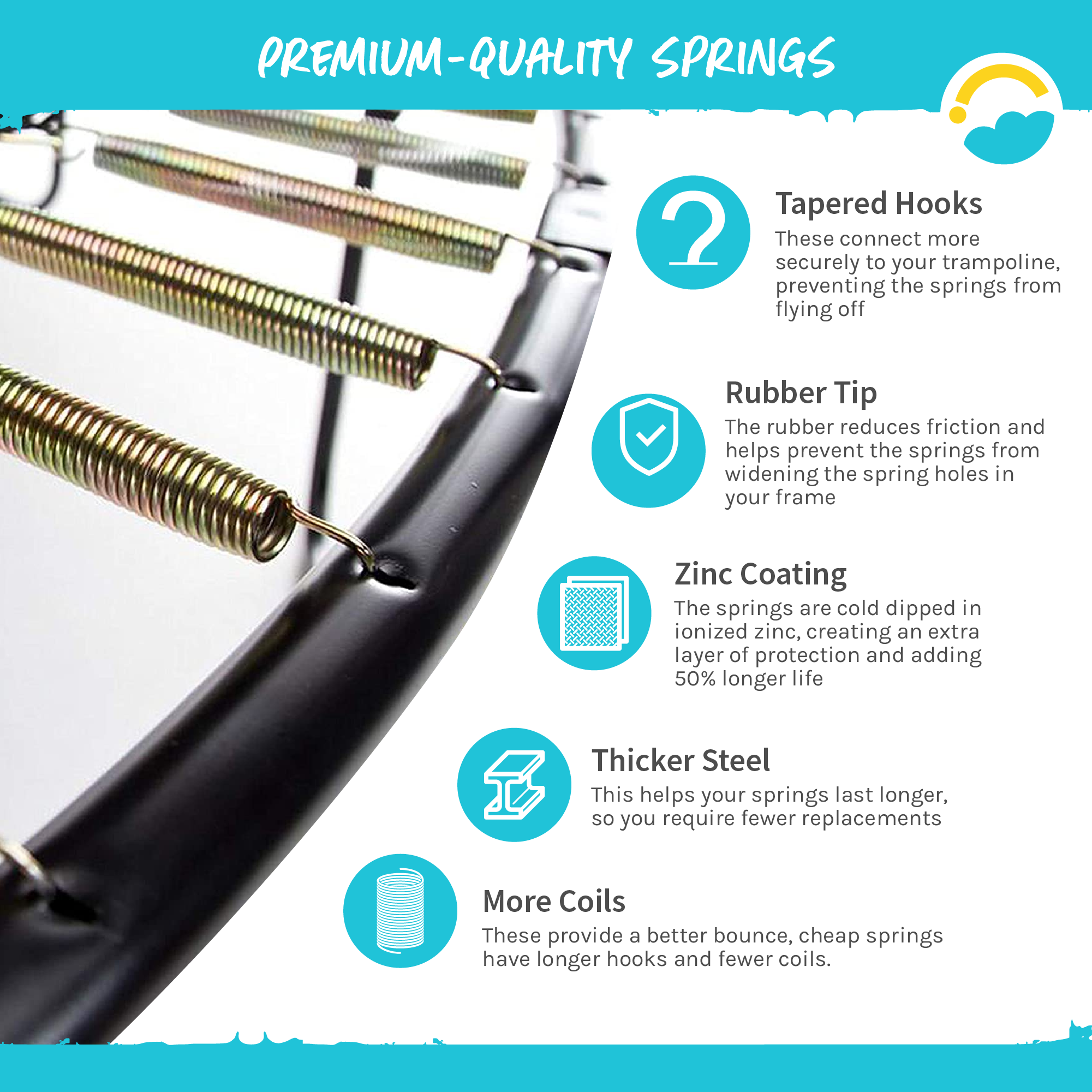 Premium-Quality Springs. Tapered Hooks, Rubber Tip, Zinc Coating, Thicker Steel, and More Coils.