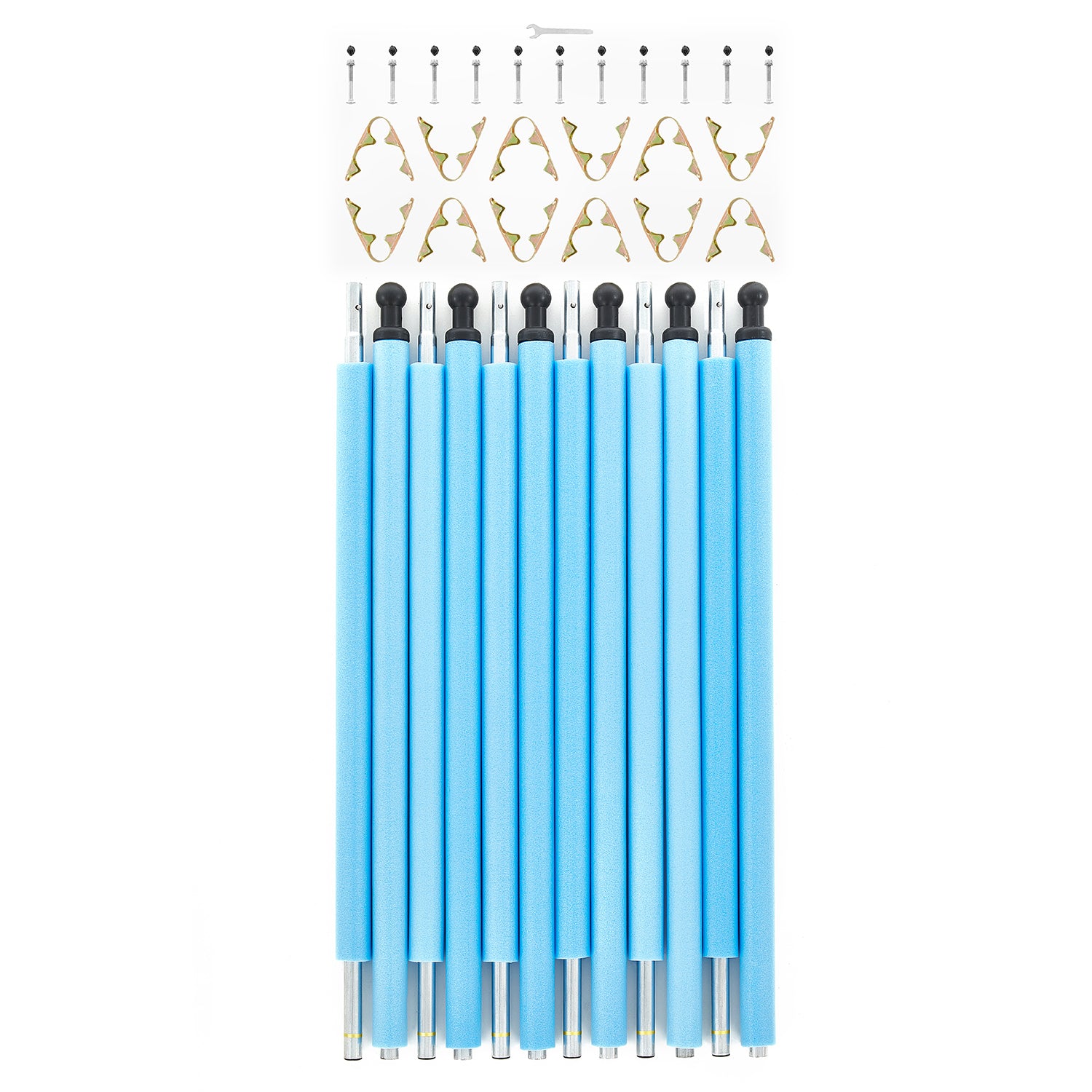 SkyBound Universal Replacement Enclosure Poles and Hardware - Complete Set of 6 Poles - Net not Included - Blue.