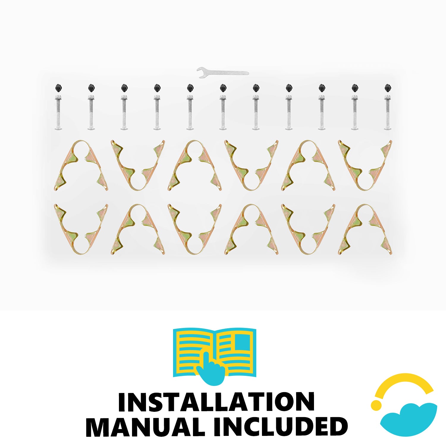 Hardware that comes with the Enclosure Poles. Installation Manual Included.